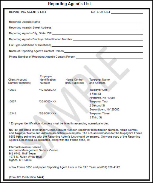 Reporting Agent's List